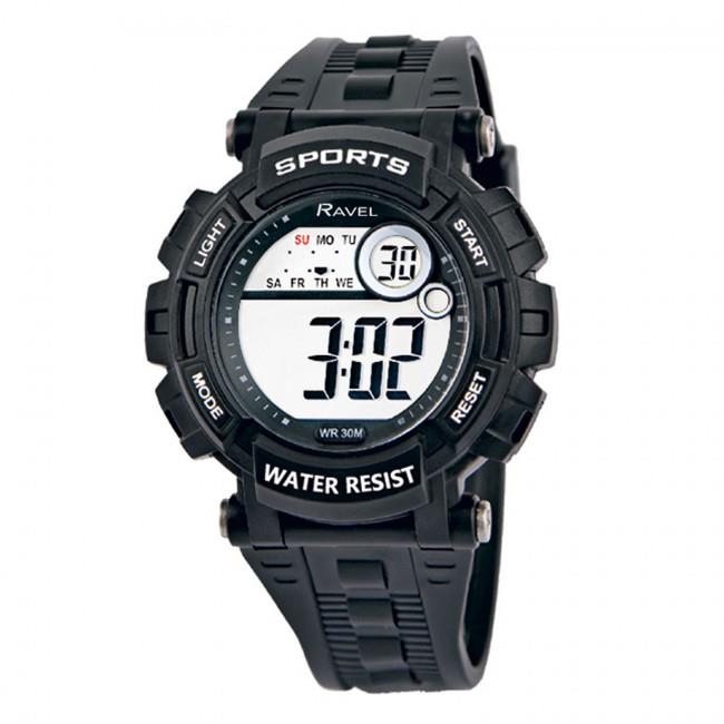 Ravel Mens 3ATM Digital Sports Black/Black Watch RDG.14.3