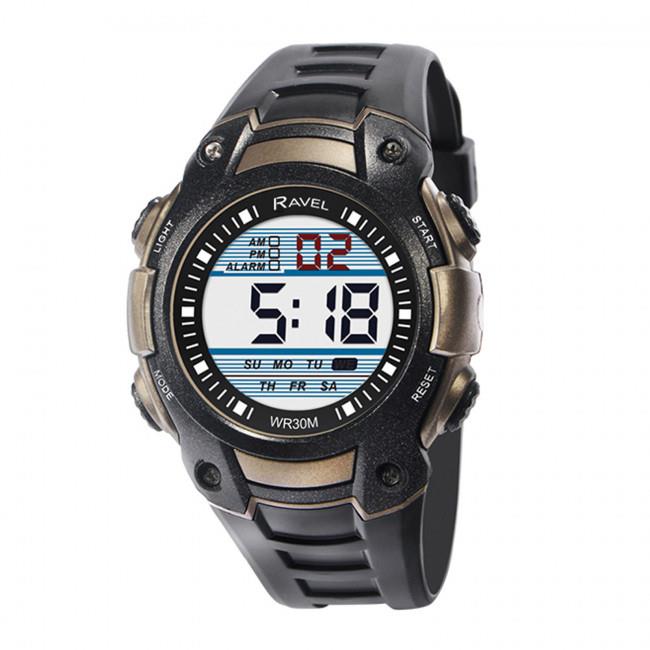 Ravel Mens 3ATM Digital Sports Black/Blue Watch RDG.14.9