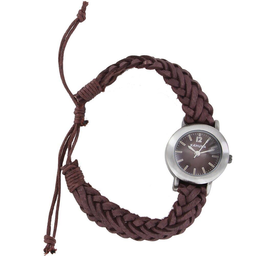Kahuna Laies Slim Plaited Brown dial with Fabric Strap Watch AKLF-0021L  - CLEARANCE NEEDS RE-BATTERY