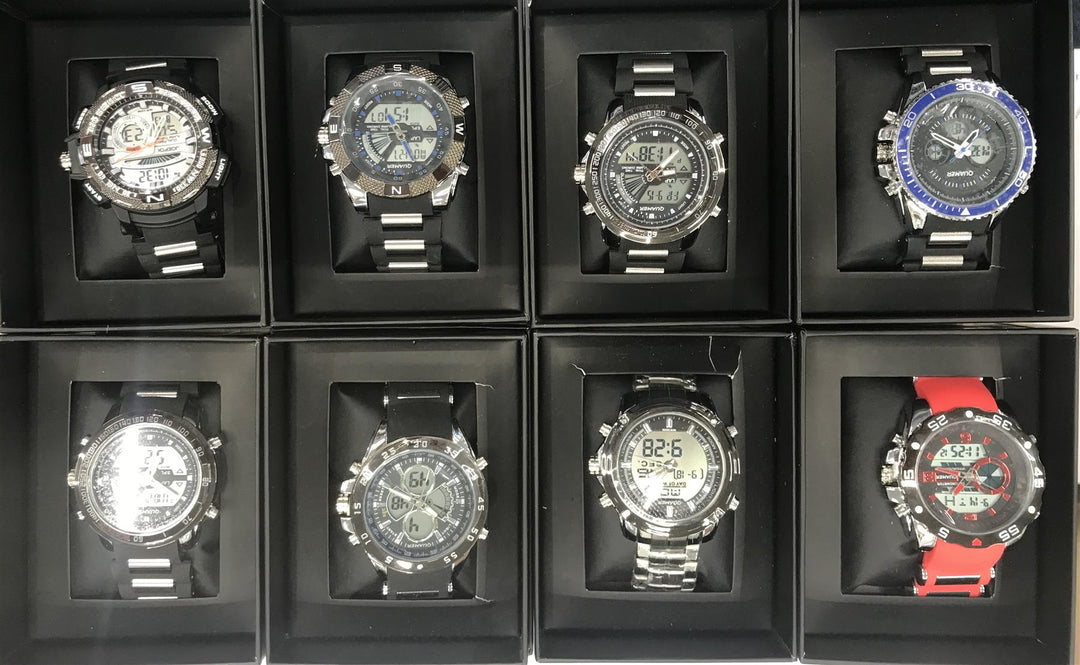 QUAMER  DIGITAL/ANALOGUE DUAL TIME GENTS WATCH Assorted designs and colours