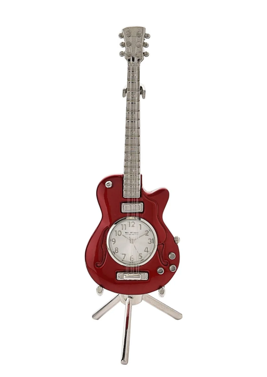 Red Guitar Miniature Clock