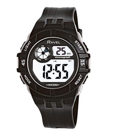 Ravel Mens 3ATM Digital Sports Black/Silver Watch RDG.14.14