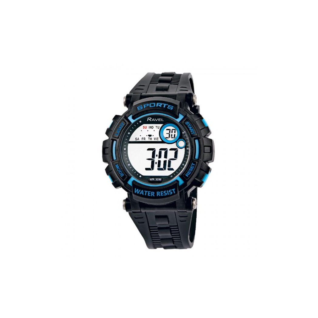 Ravel Mens 3ATM Digital Sports Black/Blue Watch RDG.14.4