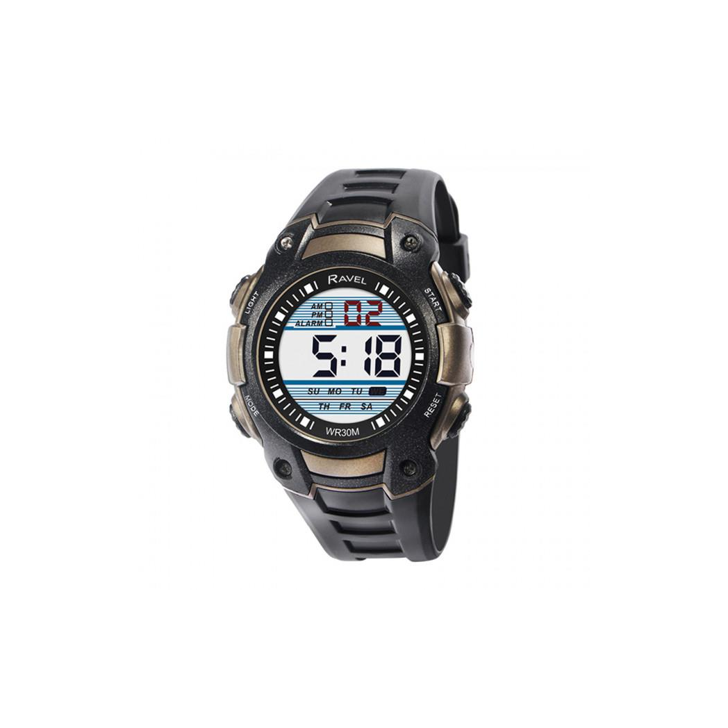 Ravel Mens 3ATM Digital Sports Black/Blue Watch RDG.14.9