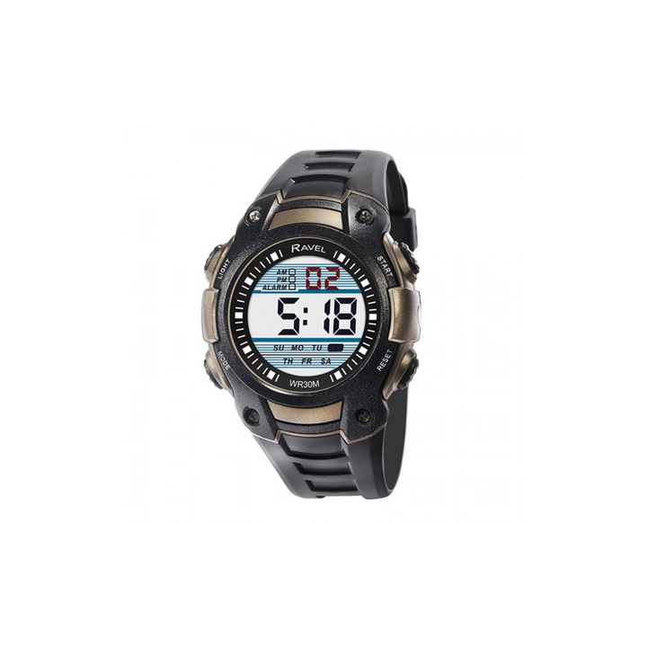 Ravel Mens 3ATM Digital Sports Black/Blue Watch RDG.14.9
