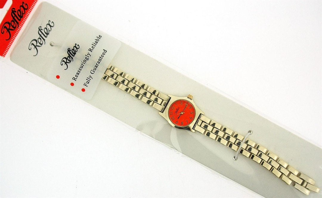 Reflex Ladies Analogue Orange Dial Yellow Tone Metal Bracelet Strap Watch LB109 NEEDS BATTERY