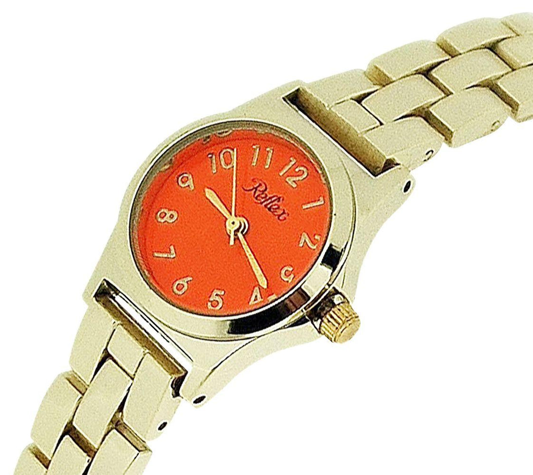 Reflex Ladies Analogue Orange Dial Yellow Tone Metal Bracelet Strap Watch LB109 NEEDS BATTERY