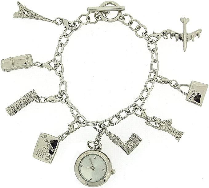Charmed Ladies Analogue T-Bar Bracelet Charm Watch & 8 Hanging Charms Gift Set WA086983 - CLEARANCE NEEDS RE-BATTERY