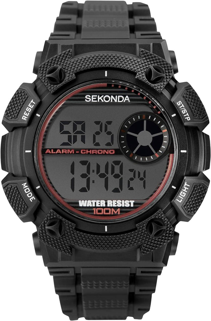Sekonda Mens Digital Black Rubber Strap Watch 1676