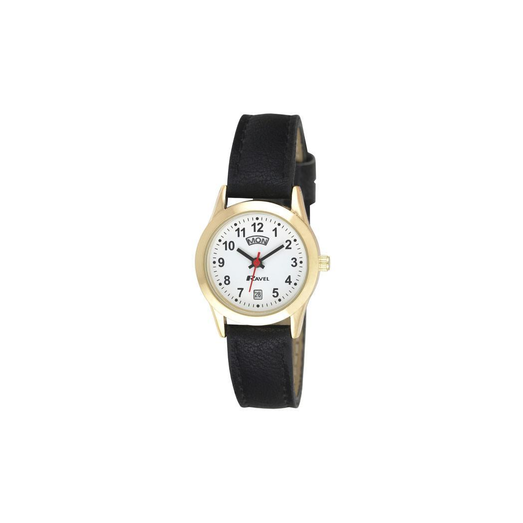 Ravel Mens Gilt Day/Date  Faux Leather Strap Watch + Ravel Womens Gilt Day/Date  Faux Leather Strap Watch R0706.19.1+R0706.19.2