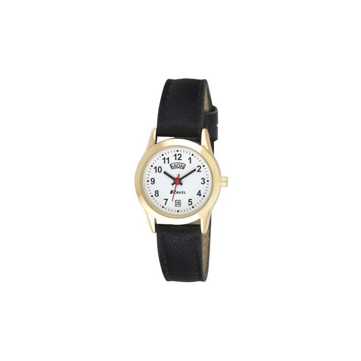Ravel Mens Gilt Day/Date  Faux Leather Strap Watch + Ravel Womens Gilt Day/Date  Faux Leather Strap Watch R0706.19.1+R0706.19.2