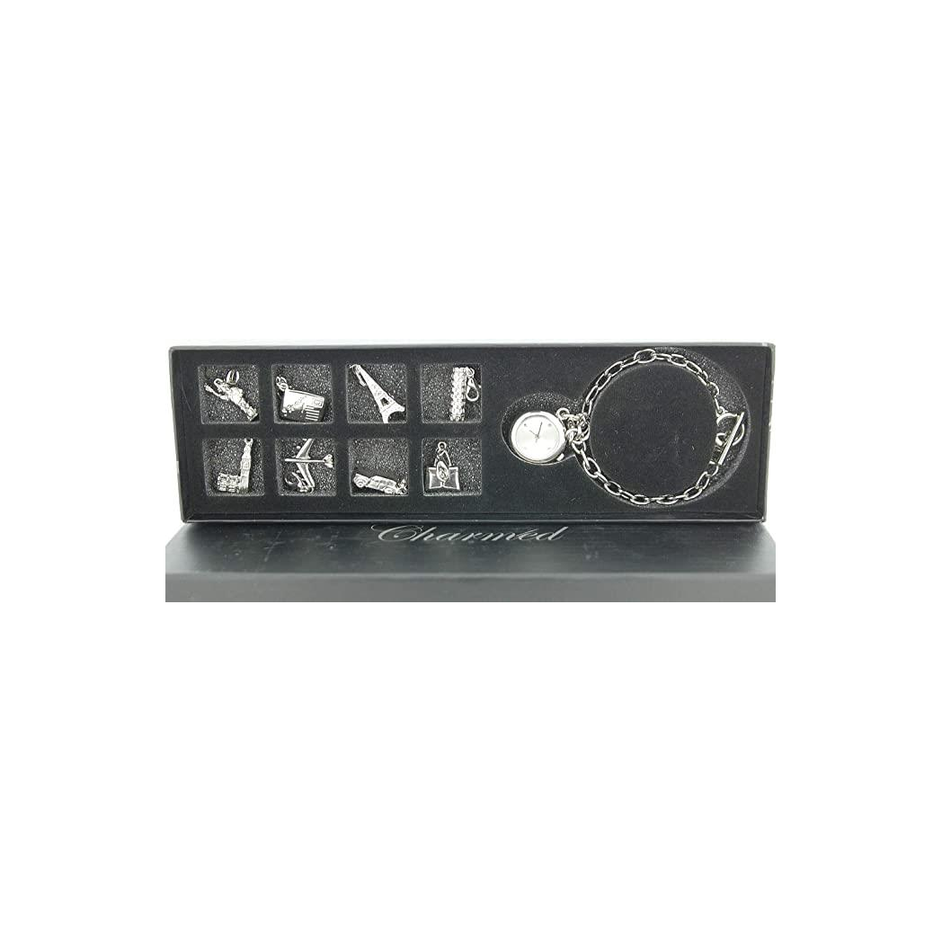 Charmed Ladies Analogue T-Bar Bracelet Charm Watch & 8 Hanging Charms Gift Set WA086983 - CLEARANCE NEEDS RE-BATTERY