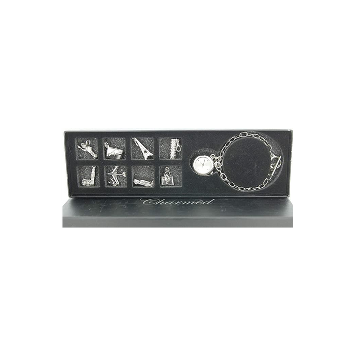 Charmed Ladies Analogue T-Bar Bracelet Charm Watch & 8 Hanging Charms Gift Set WA086983 - CLEARANCE NEEDS RE-BATTERY