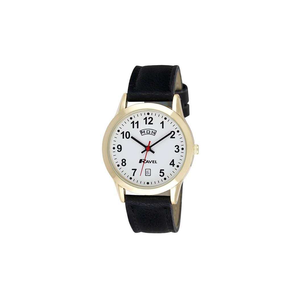 Ravel Mens Gilt Day/Date  Faux Leather Strap Watch + Ravel Womens Gilt Day/Date  Faux Leather Strap Watch R0706.19.1+R0706.19.2