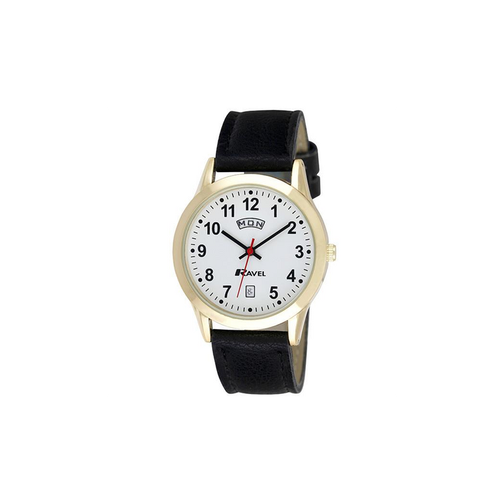 Ravel Mens Gilt Day/Date  Faux Leather Strap Watch + Ravel Womens Gilt Day/Date  Faux Leather Strap Watch R0706.19.1+R0706.19.2