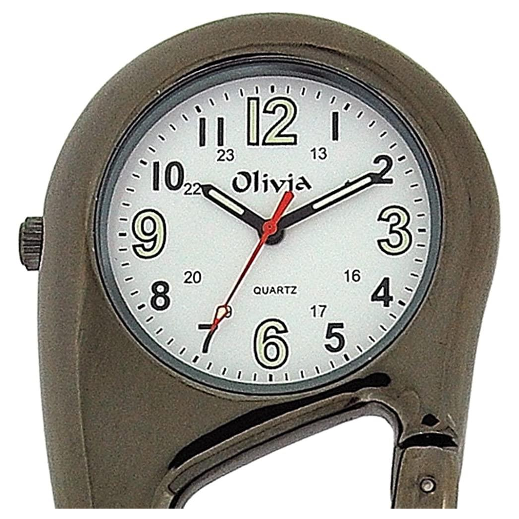 Olivia Clip On Doctor Carabiner Gun Metal Pocket Fob Watch TOC55