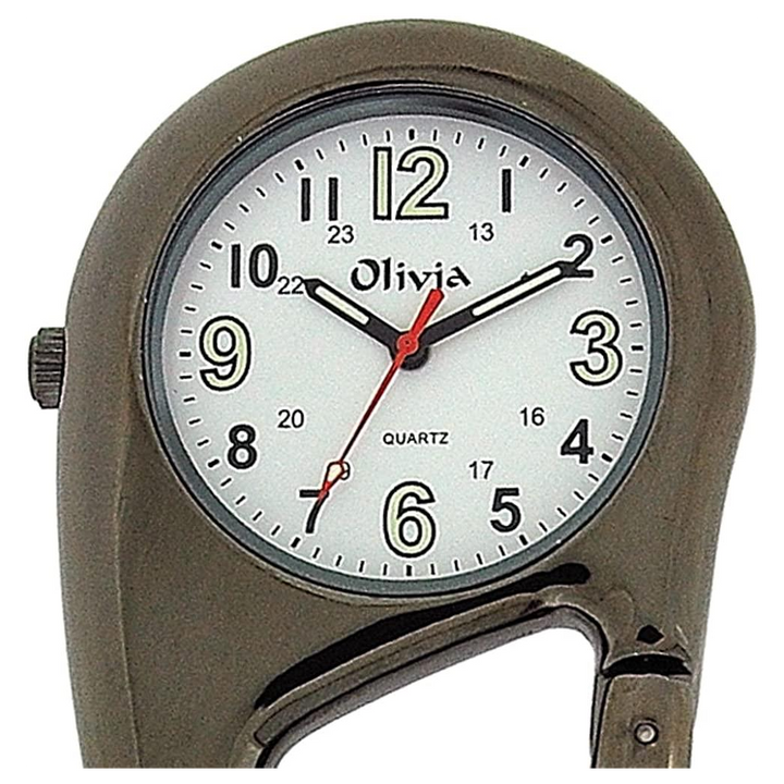 Olivia Clip On Doctor Carabiner Gun Metal Pocket Fob Watch TOC55