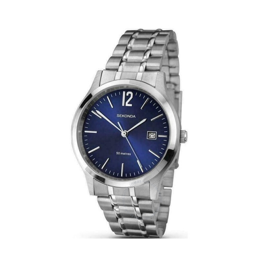 Sekonda Mens Basic Dated Blue Dial Stainless Steel Bracelet Watch - 3728